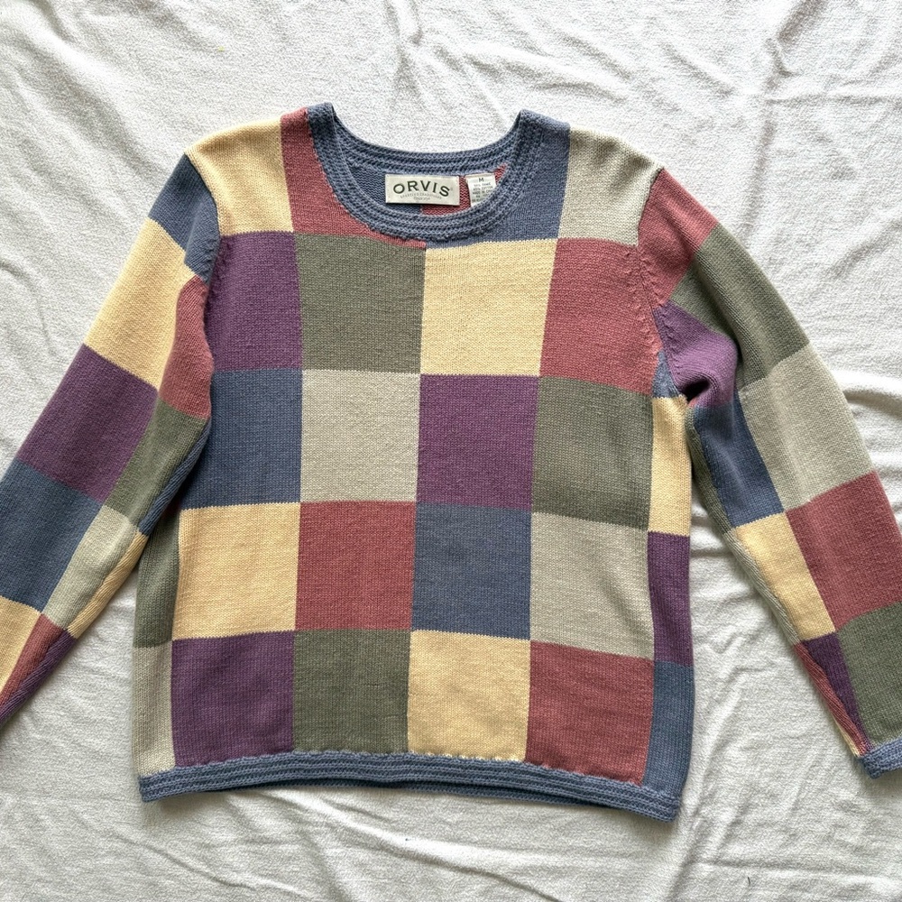 Colored Checkered Cotton Sweater